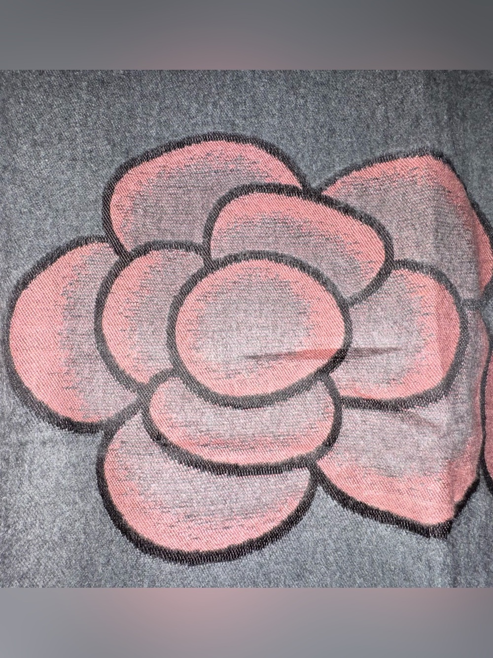 Vintage Chanel Cashmere/Silk Blend CC Logo Camellia Wrap in Grey/Pink 72”x26” - Picture 14 of 15